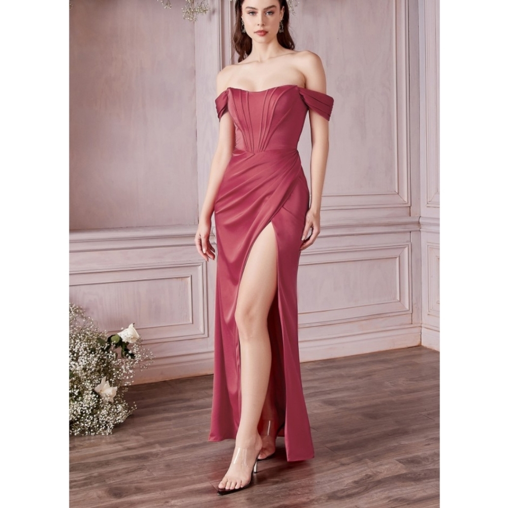 Lips Strapless or Off The Shoulder Satin Dress 7484
